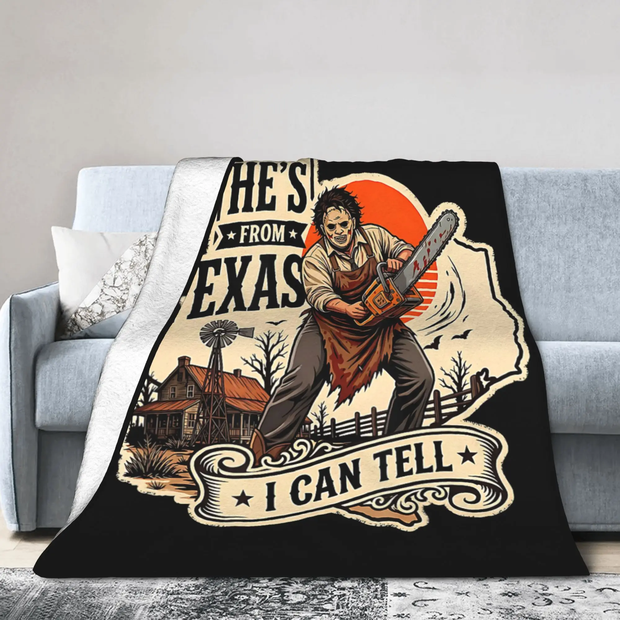 Hes from Texas I Can Tell Chainsaw Blankets Horror Halloween Flannel Soft Bedding Throw Blankets Bedspread Spring Autumn Outdoor