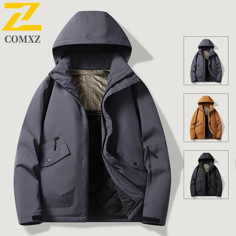 

COMXZ Mens Padded Jacket High Quality Hooded Outdoor Adventure Thickened Warm Parka Casual Street Lightweight Winter Clothing