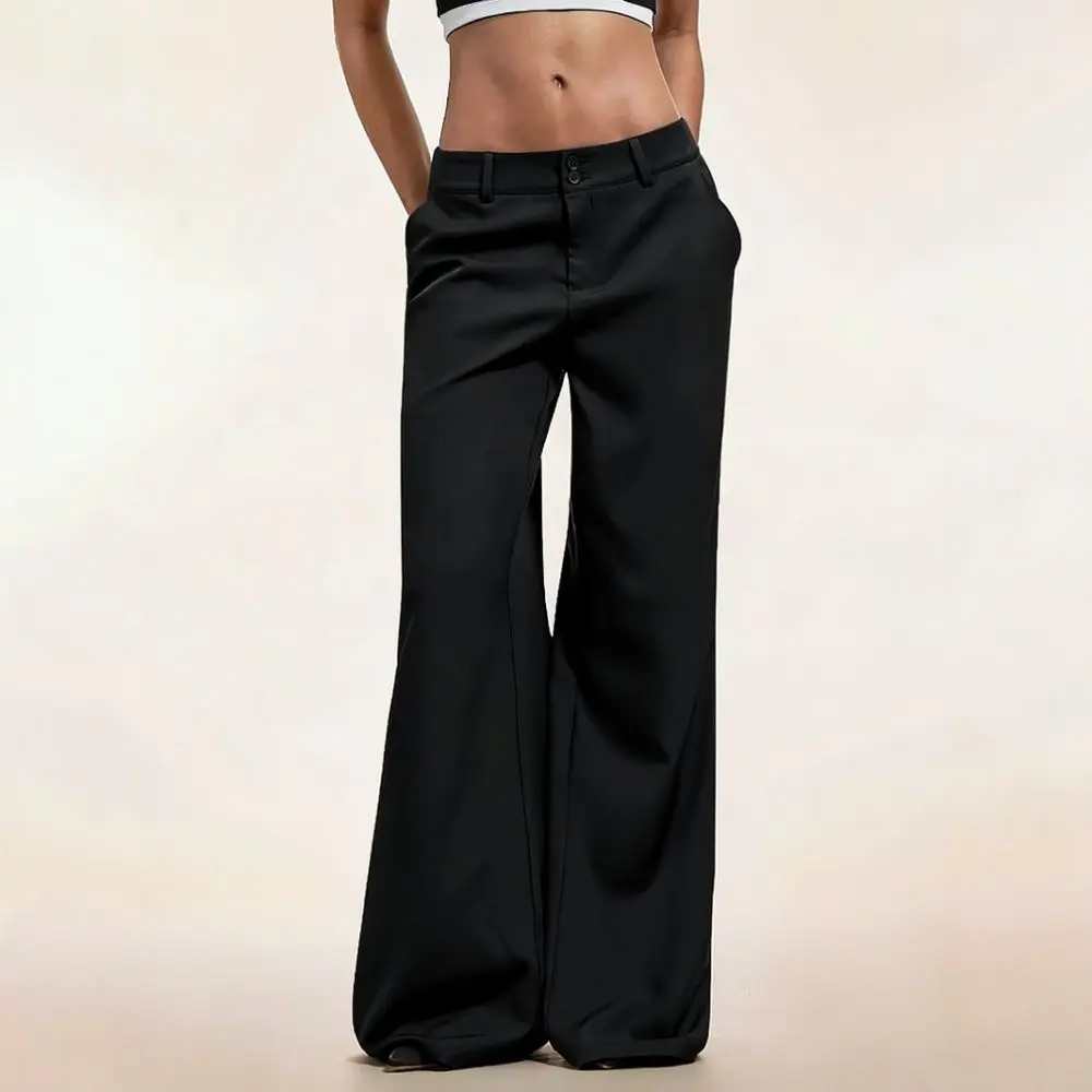 Summer Women Wide Leg Pants High Waist Casual Trousers Black Loose Fit Aesthetic American Streetwear Drape Bottoms Trendy