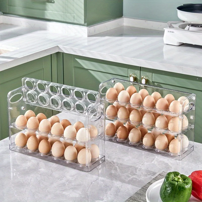 Refrigerator Egg  Organizer with Flip-Top Lid - Clear Stackable  Egg Holder Tray, Food Contact Safe, Egg Freshness Preservation 