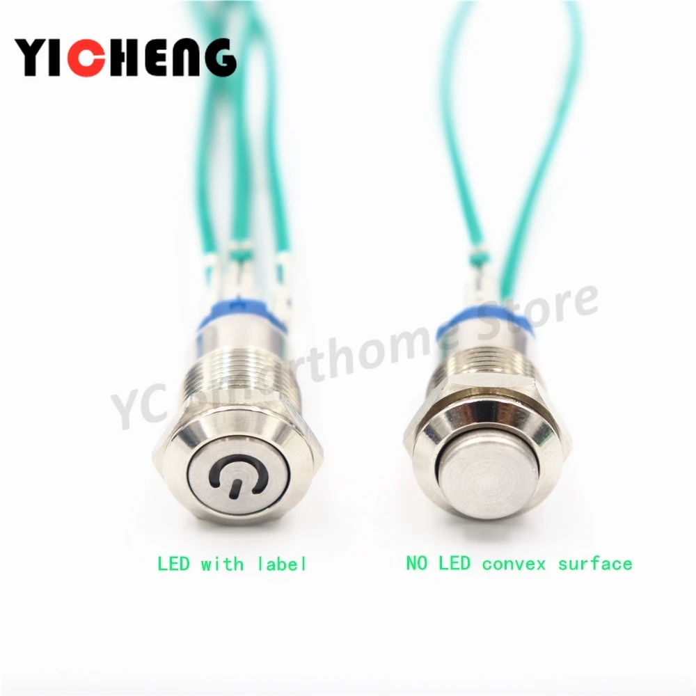 1Pcs high quality waterproof  Metal push button switch 12mm LED power start self-reset/self-locking round switch，With cable