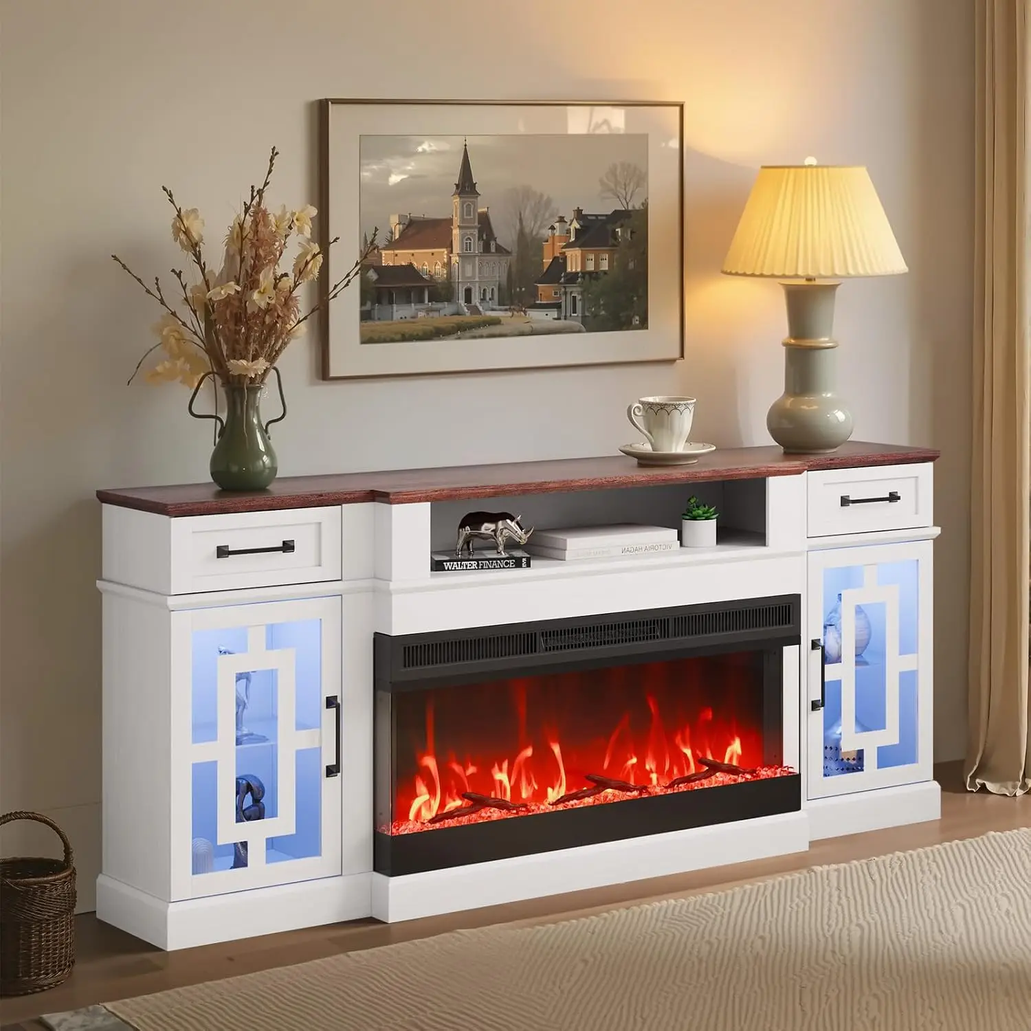 3-Sided Glass Fireplace TV Stand for 80