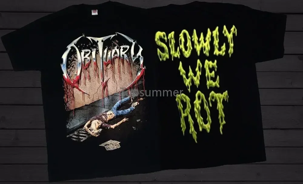 Tee Shirt Design O-Neck Men Short Sleeve Tall Obituary Slowly We Rot American Death Metal Band T-Shirt Sizes:S To 3Xl T Shirt