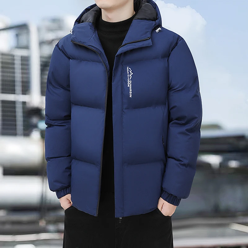 

Удобный теплый альпинистский пуховик для улицы, куртка на хлопковой подкладке, мужская зимняя короткая куртка на молнии, свободное однотонное пальто