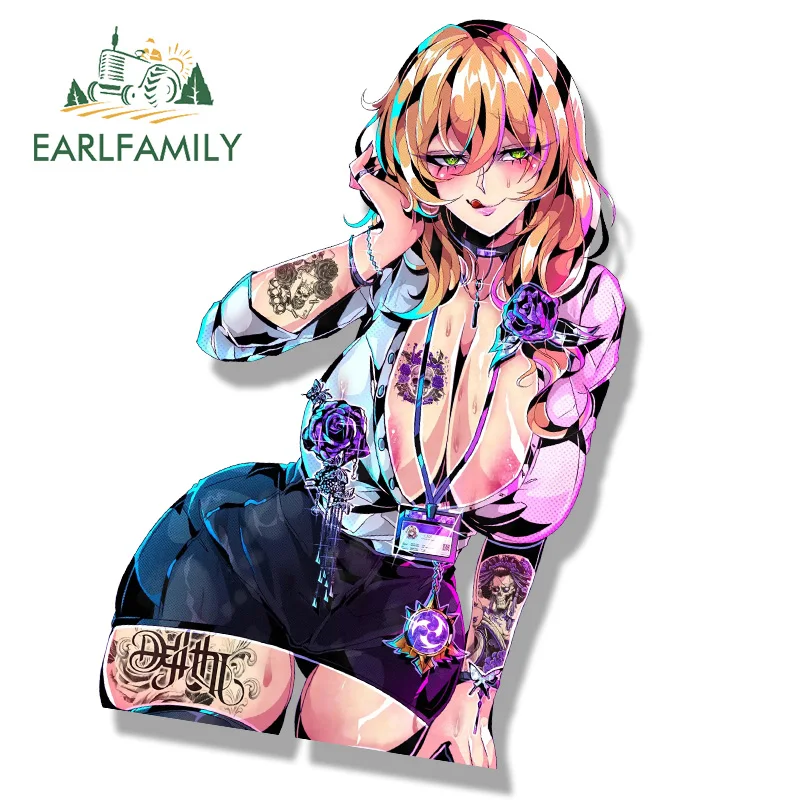 EARLFAMILY Gyaru Lisa Minci Fanart Car Sticker Hot Genshin Impact Waifu Decal Chibi Big Head Peek Girl Graffiti Cartoon Stickers