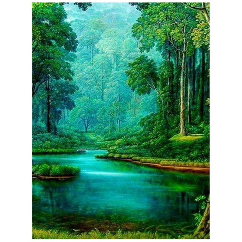 Pintura con bordado de diamantes "foresta de lluvia", pintura de diamantes, imagen redonda completa de diamantes de imitación, decoración del hogar
