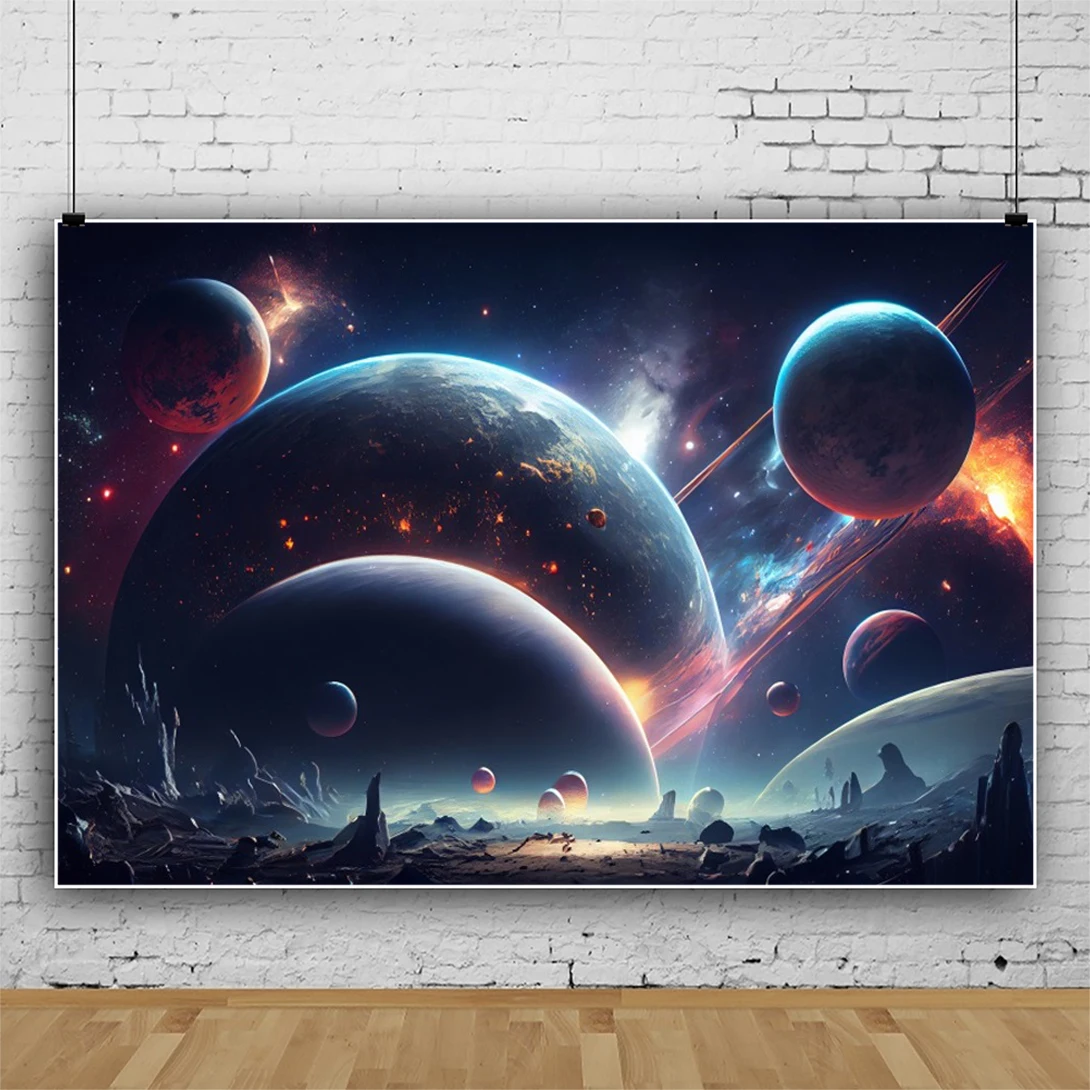 Universe Space Photography Background Cosmic Galaxy Planets Night Starry Sky Moon Milky Way Star Birthday Backdrop Photo Studio