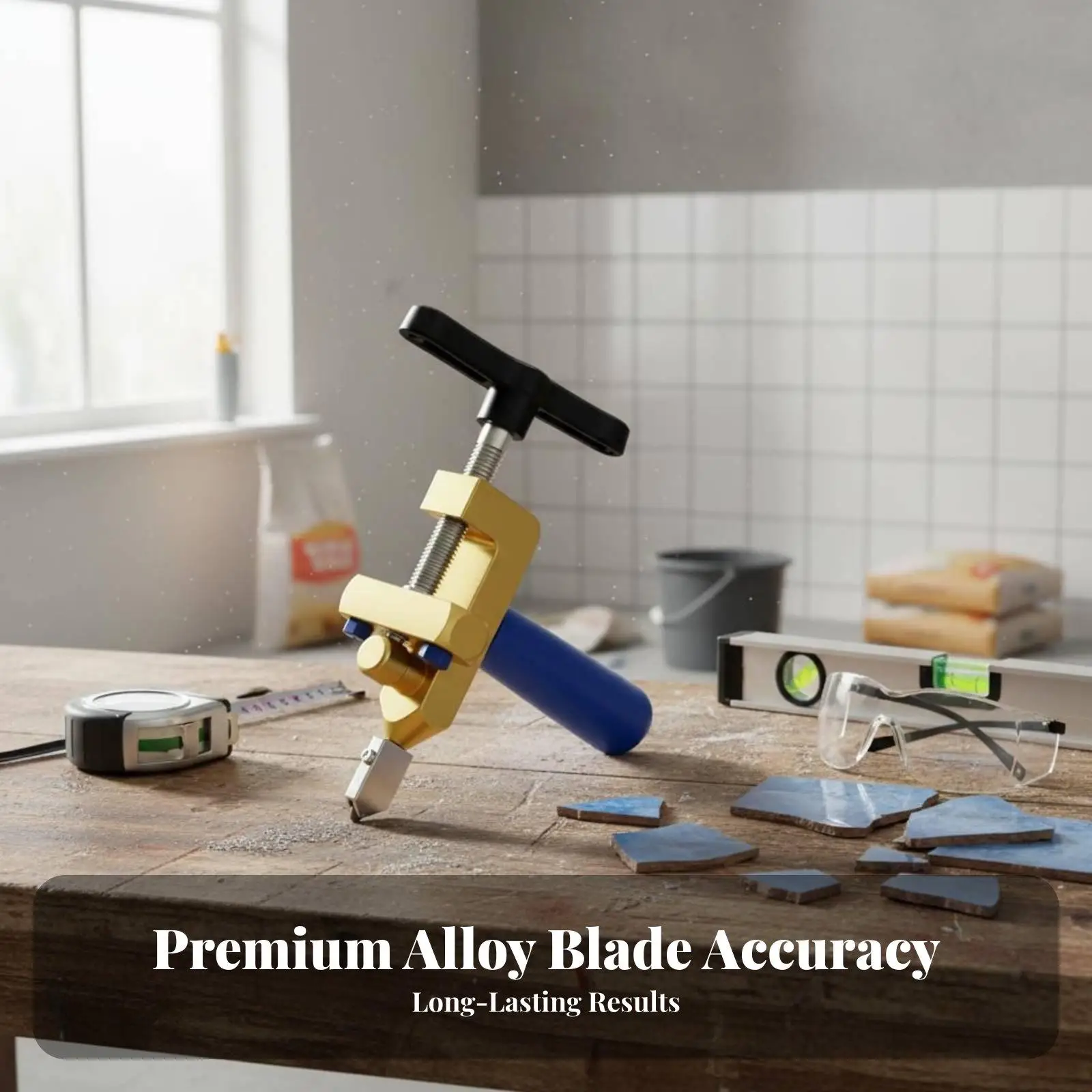 Aluminum Alloy Tile Cutter 2-in-1 Glass Scorer and Splitter Manual Cutting Tool with Extended Handle for Precision Home Use