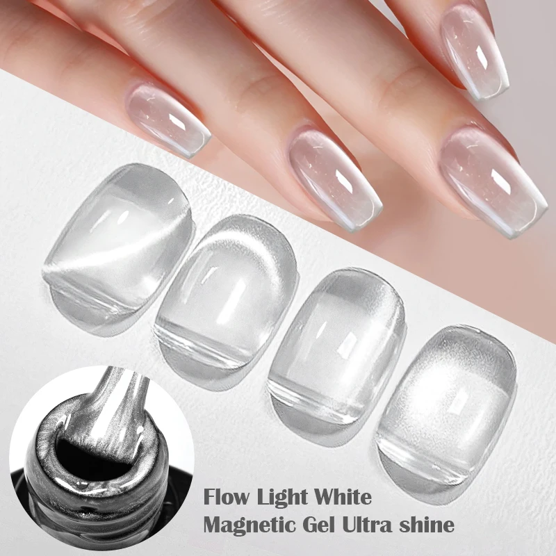 8ml Flow Light White Cat Magnetic Gel Nail Polish Ultra Shine Silver Glitter Semi Permanent Soak Off UV Gel Varnish Nail Design