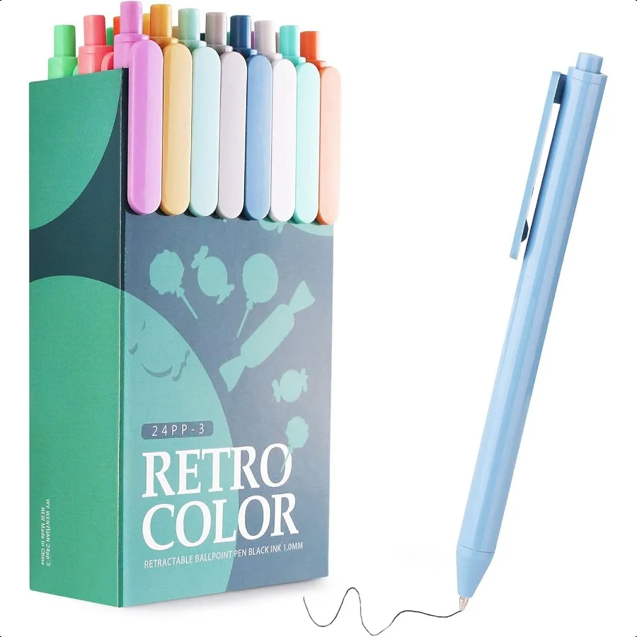 

Симпатичные ручки, 24 шт., гладкие ручки для письма с тонкими точками, персонализированные шариковые ручки, разноцветные ручки, черные чернила 1,0 мм Journalin