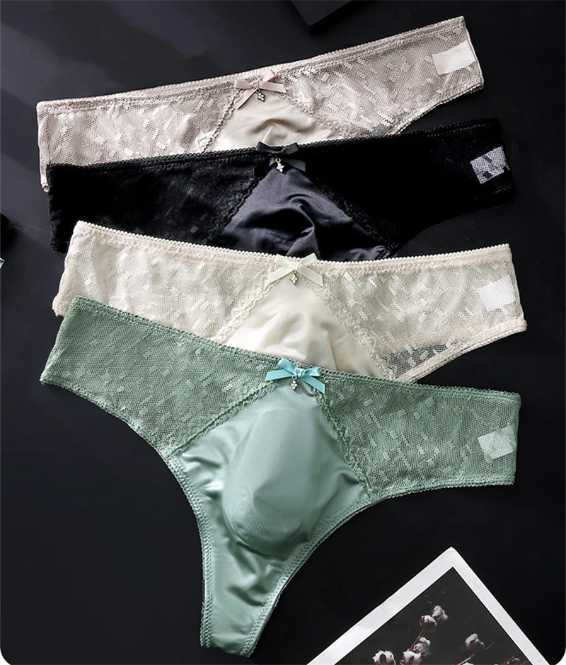 Sexys tøy men underwear Lace ice thongs silk man thong 3D spacecraft string homme thin sissy lingerie quick drying tanga hombre