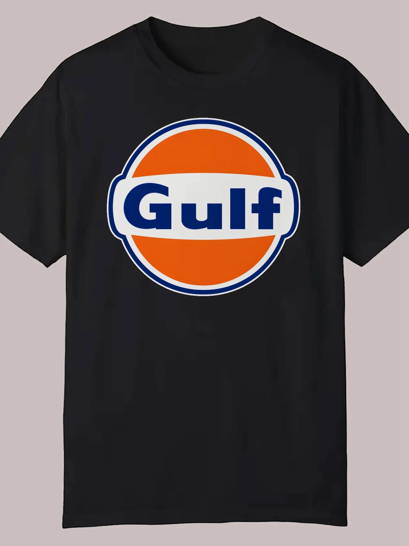 

[Casual Gulf Oil T-Shirt] Gulf Oil Black T-Shirt for Men | Casual Summer Crew Neck, Polyester