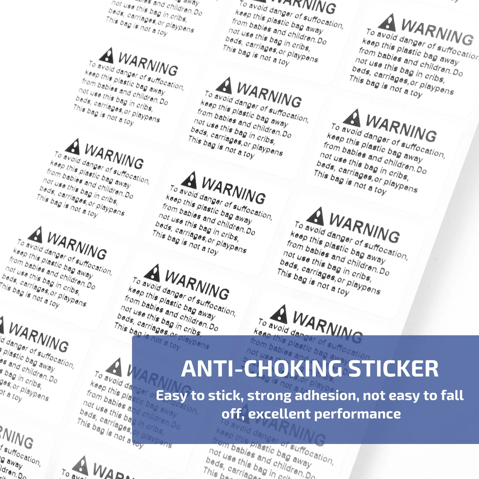 Adhesive Warning Sticker Anti-Suffocation Choking Prevention Large Clear Font Scratch Proof Strong Sticky