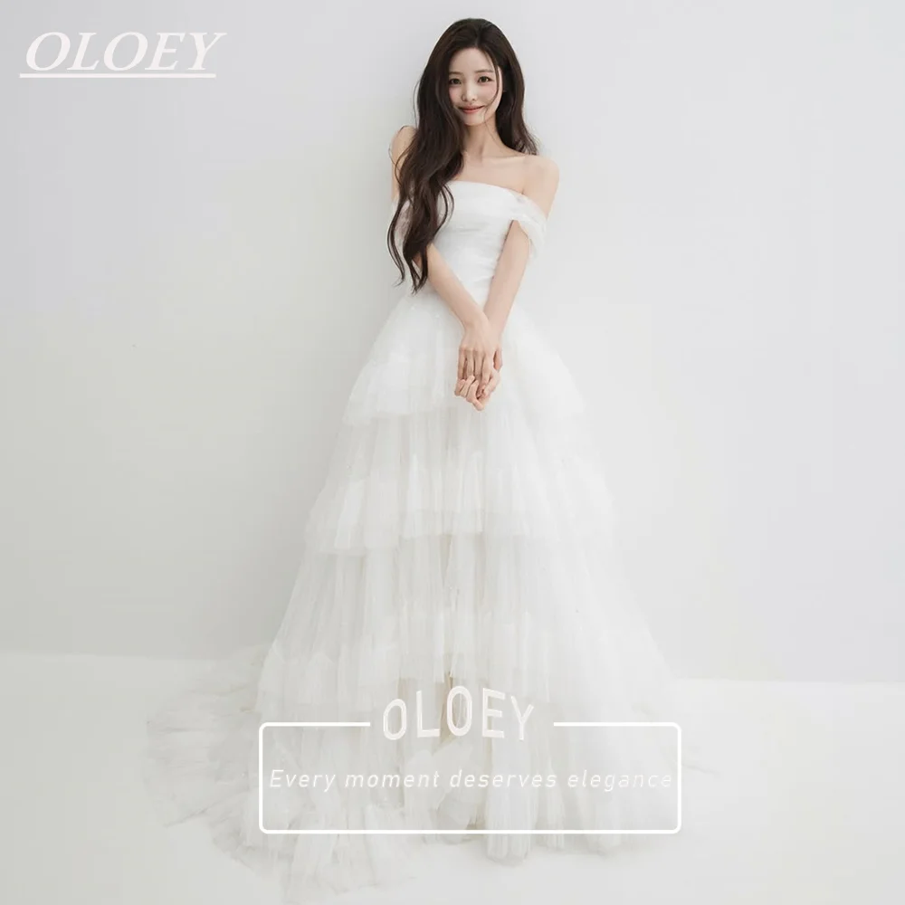 OLOEY Elegant A-Line Wedding Dress Korea Photoshoot Off Shoulder Muti-Layer Tulle Bridal Gown Customized 2026 Robe De Mariage
