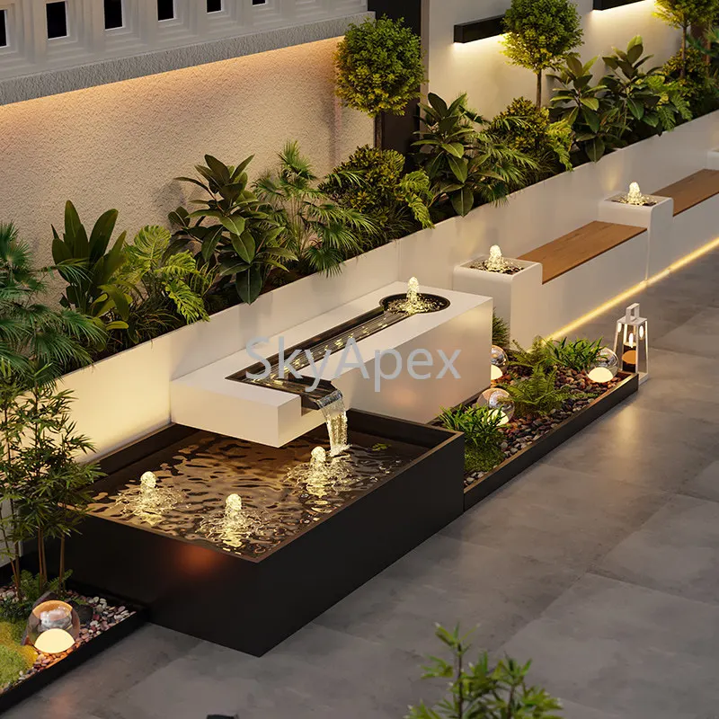 Modern Minimalist Stainless Steel Outdoor Fountain - Circulating Water Ornament for Rust-Proof Yard Garden Fish Pond Landscaping