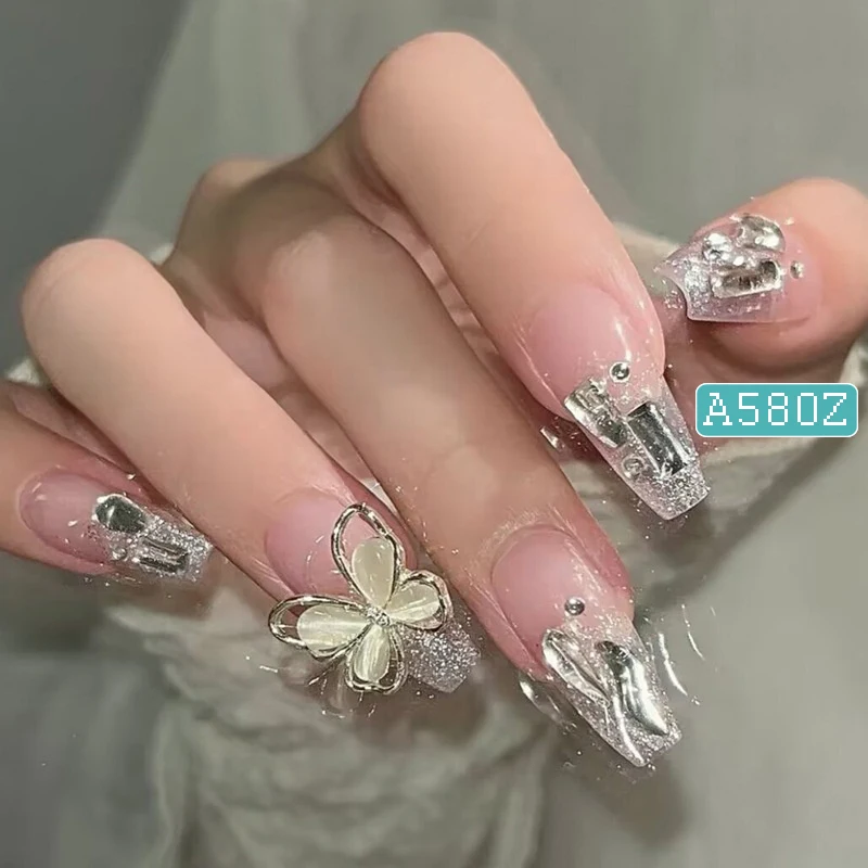 

Abestyou Handmade Japanese Nail Art Parts 24 Pieces Press on Nails Kit Polygel with Deco Bling Manicure Drill Ongles Materiel