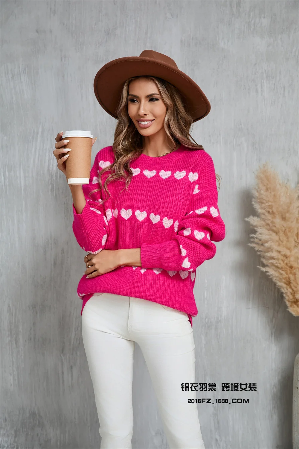 

New Cozy Sweaters Herbst Mode 2025 Heart-shaped Printed Round Neck Long Sleeve Loose Versatile Sweater Sweat Shirt De Luxe Femme