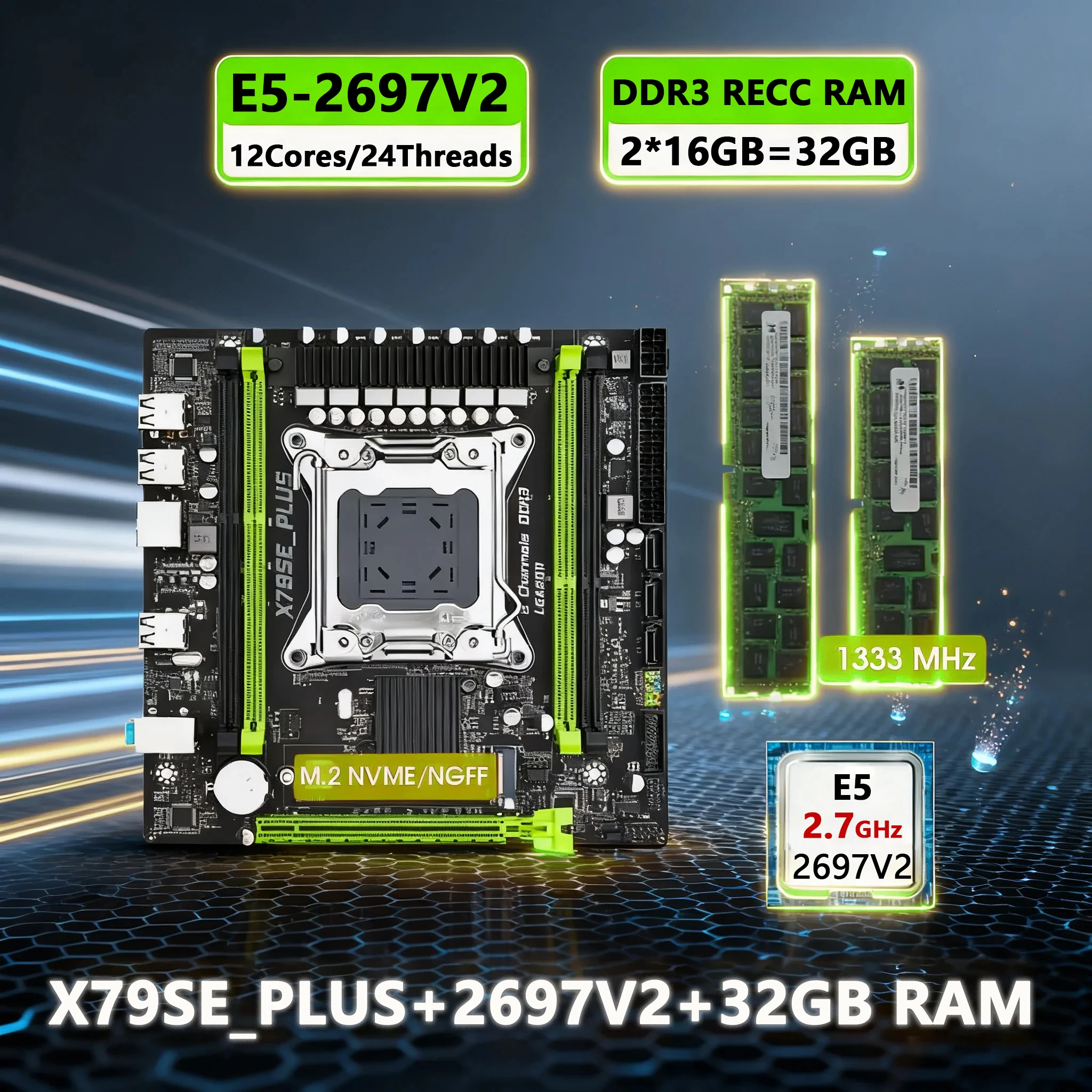 

X79 Motherboard Kit with xeon E5 2697 V2 Processor And 2*16G= 32GB DDR3 REG Memory LGA2011 NVME M.2 Xeon Kit set x79