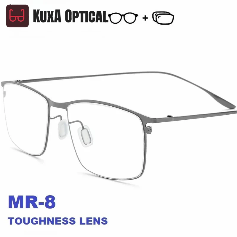

KUXA мужские очки по рецепту, очки из титанового сплава, анти-синий свет, очки для близорукости, оптические линзы с рецептом