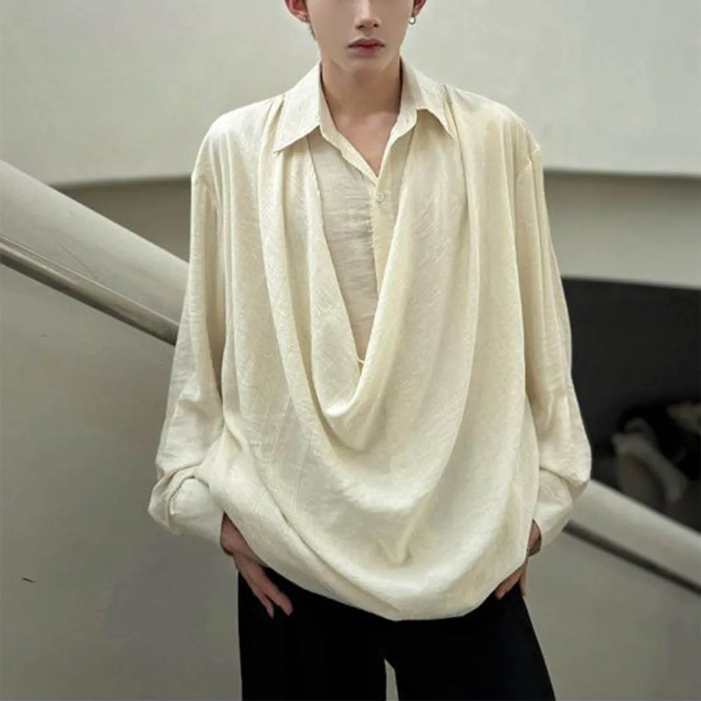 

Autumn Men's Solid Color Long-Sleeved Shirt French Retro Unisex Fashion Trend High Street Loose Casual Niche New Men's Tops 2025