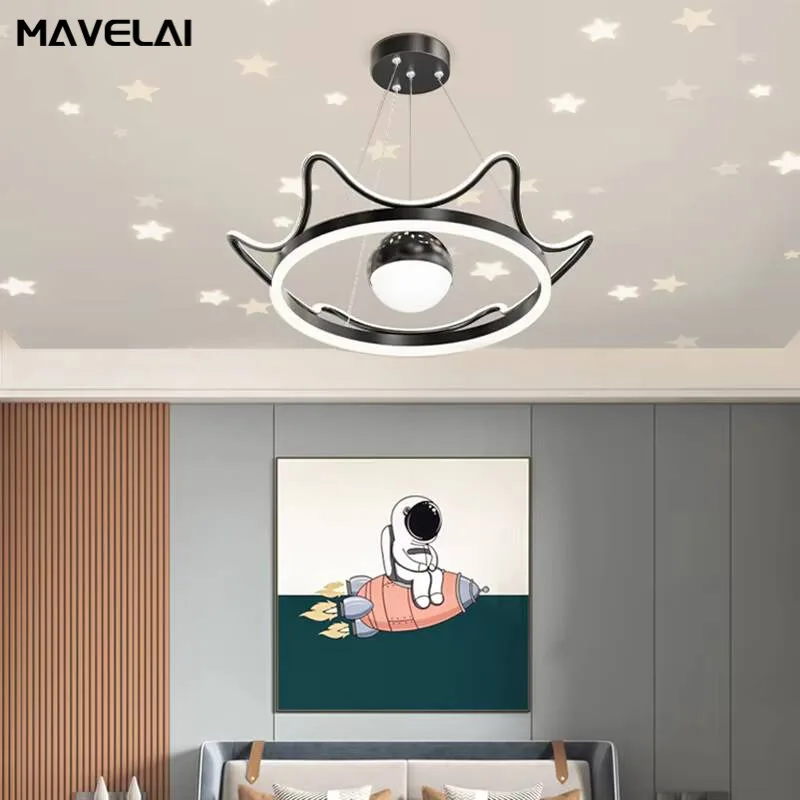 Bedroom Pendant Lights Crown Lamps Warm Romantic Starry Sky Children's Room Led Lights Simple Modern Indoor Lighting Decor Lamps