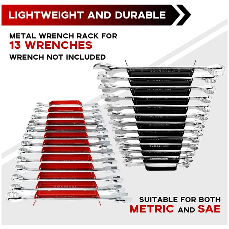AF93-2 Piece Metal Wrench Organizer Premium Wrench Holder Tray For Wrench 1 Red & 1Black