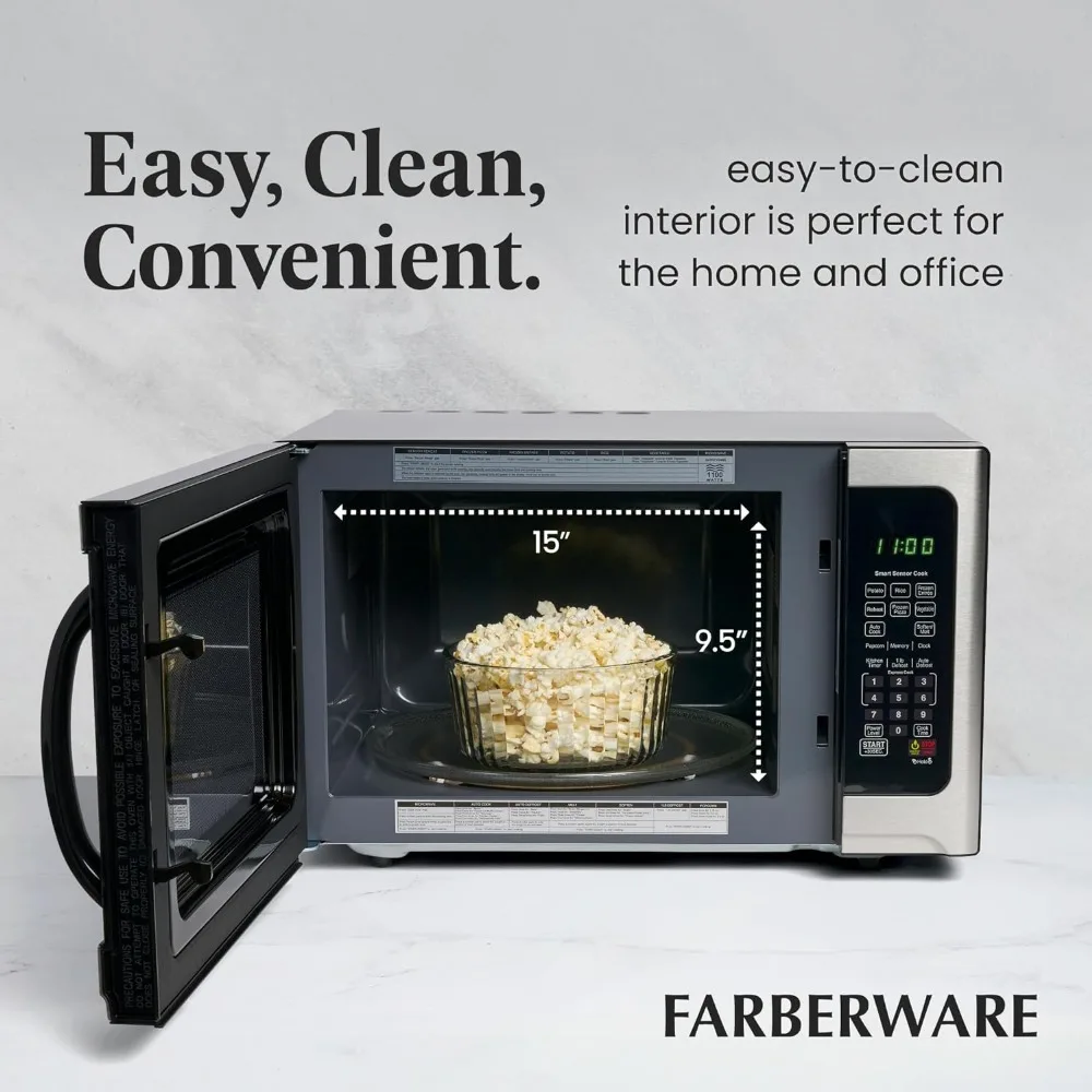 Farberware Countertop Microwave 1100 Watts, 1.2 cu ft - Smart Sensor Microwave Oven With LED Lighting and Child Lock