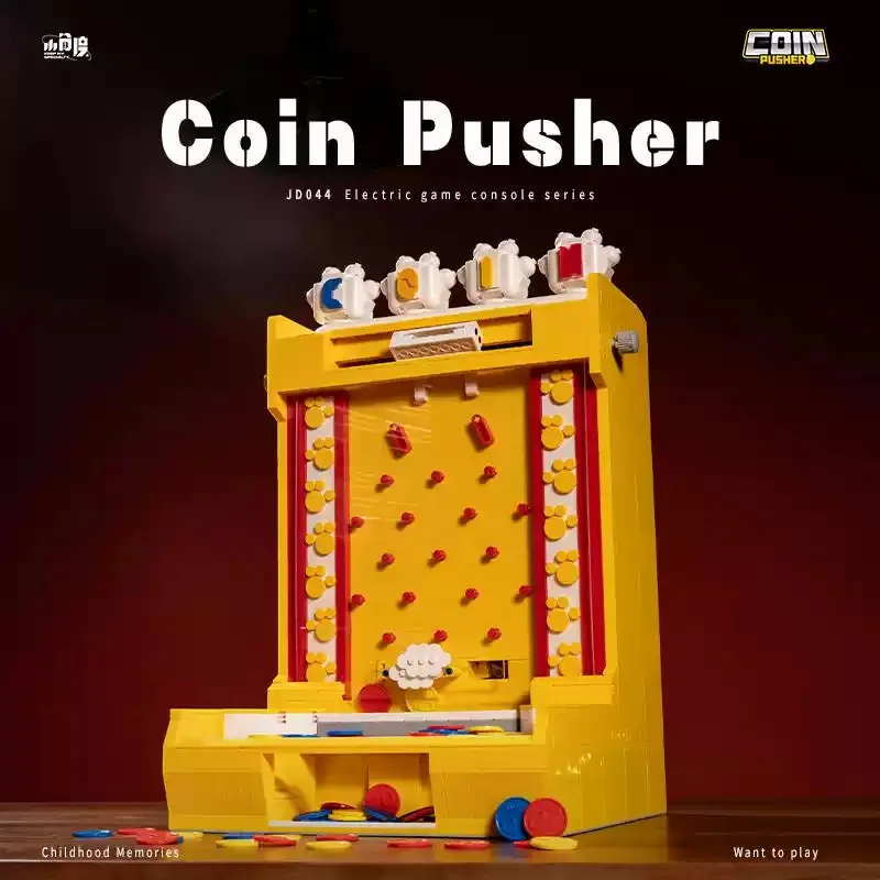Electric coin pushing game console, DIY assembly of building blocks, particle puzzle game hall, showcasing creative toys 2093PCS