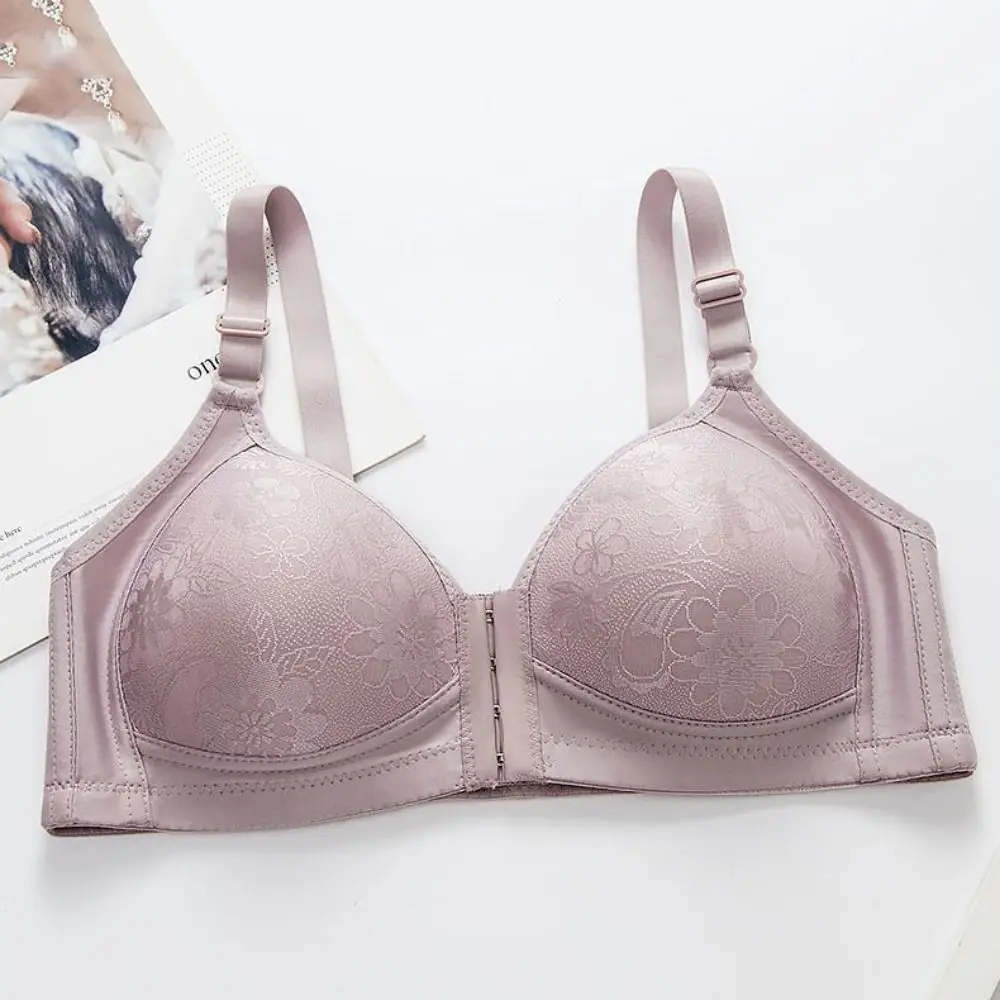 Adjustable Middle Aged Elderly Bra Flower Close-fitting Large Size Bra Big Cup Anti-sagging Push Up Bra Middle-aged and Elderly