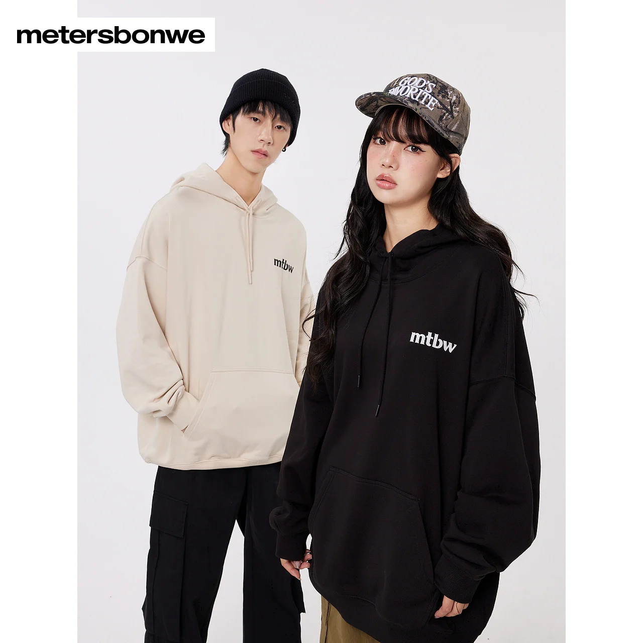 Metersbonwe-Men Women's Hooded Drawstring Design Back High Quality Print Hoodie Casual High Street Warm Pullover Winter