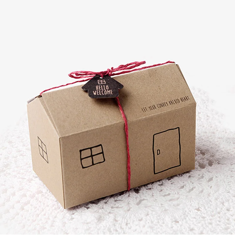 

50pcs Wedding Favor Boxes Party Candy Box for Kids Birthday Decor Kraft Paper Gift Box Bag House Cake Sugar Cookie Packaging Box