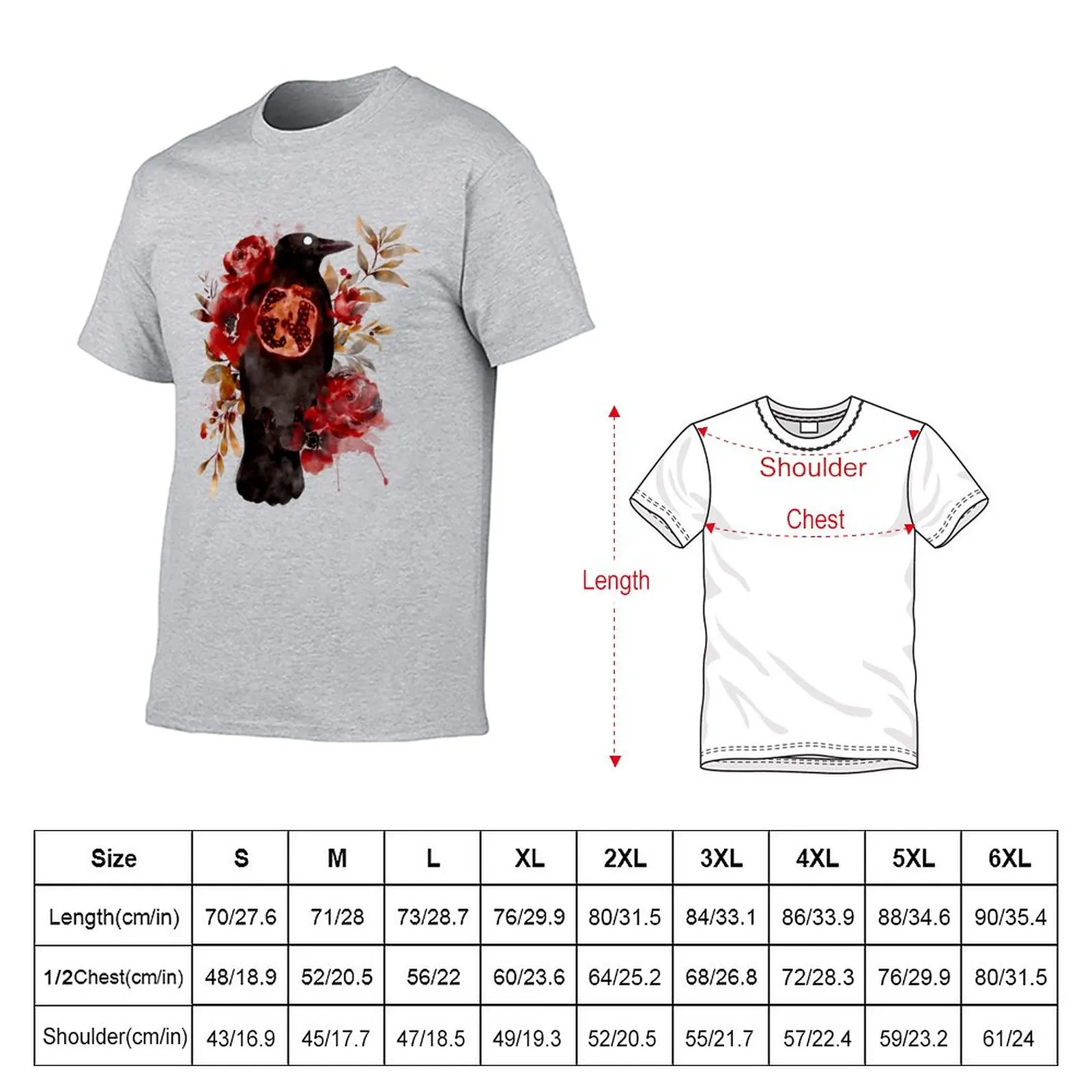 New Autumn Oracle Crow Pomegranate Watercolor T-Shirt quick-drying t-shirt mens plain t shirts