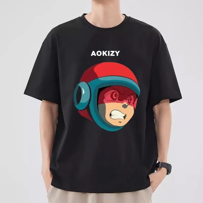 Aokizy Illustration T Shirt Men Couple Combination Clothes Short Sleeve Collar Fashion T-shirt Women Cotton