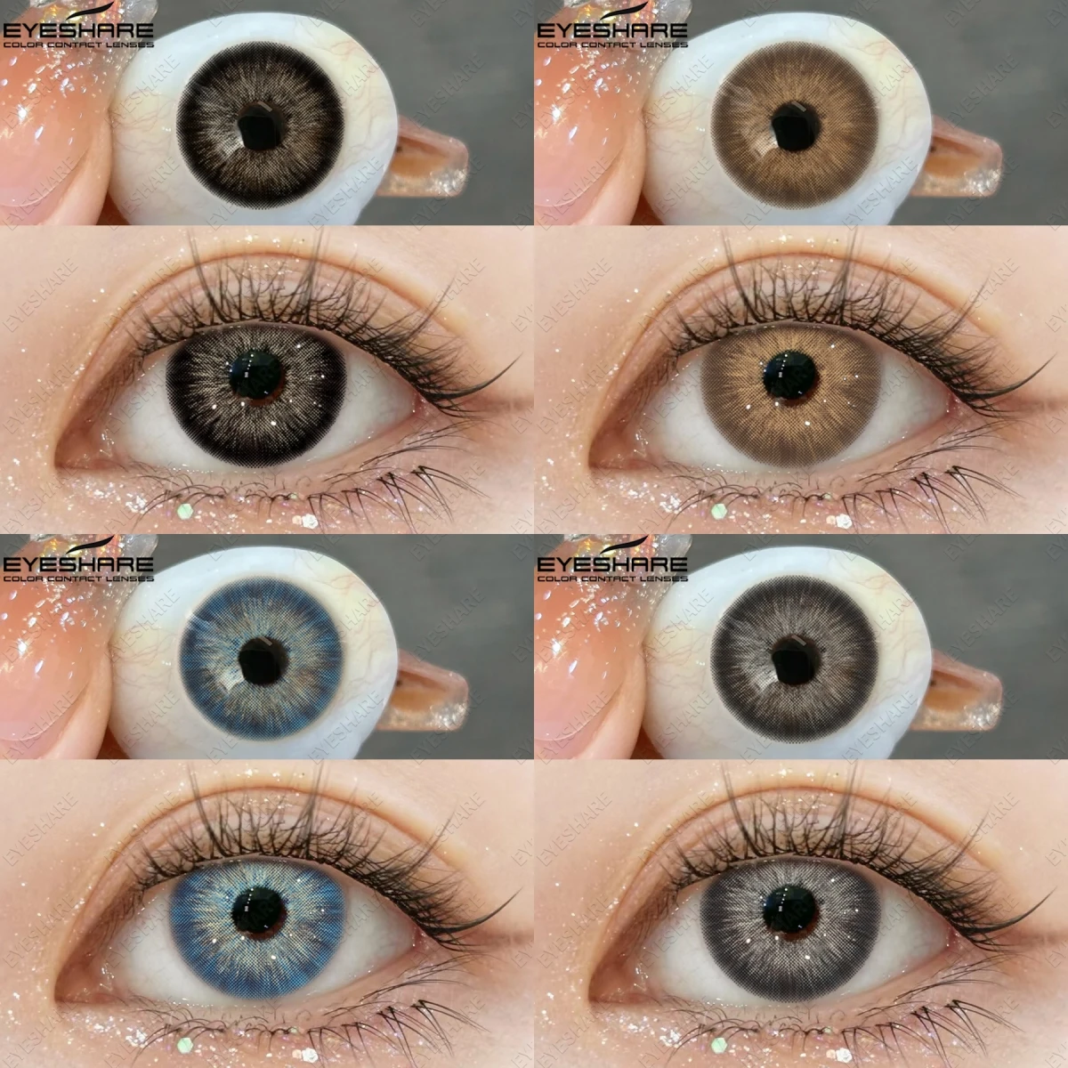 EYESHARE 2 Stück farbige Kontaktlinsen, wasserfeste Pupillen-Farbkontakt-Kreislinse, grüne Iris, jährliche natürliche farbige Kontaktlinsen