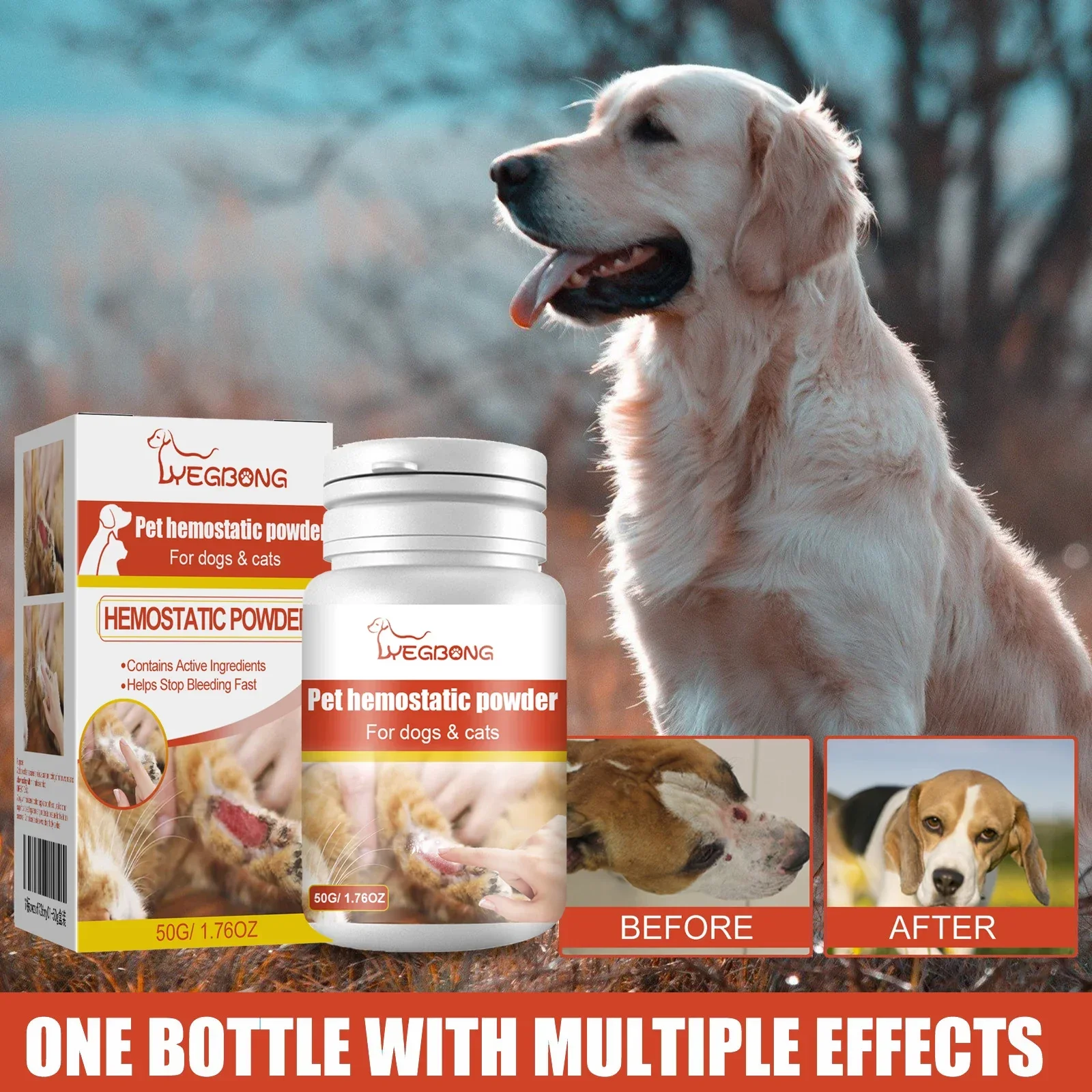 Pet Care Powder - Cat Dog Skin Wound Cleaning Powder Pet Gentle Care Powder, Fast Acting Pet Wound Seal Powder for Dogs and Cats, Soothing First Aid Skin Repair Care Powder, Quick Clot Styptic Powder for Minor Scratches Cuts Paws Nail Trimming Bleeding