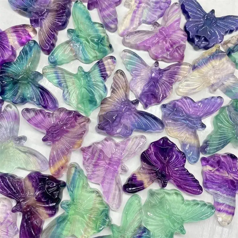 5.5CM Natural Fluorite Butterfly Fairy Crystal Carving Crafts DIY Home Decoration Healthy Children Toy Gift 1pcs