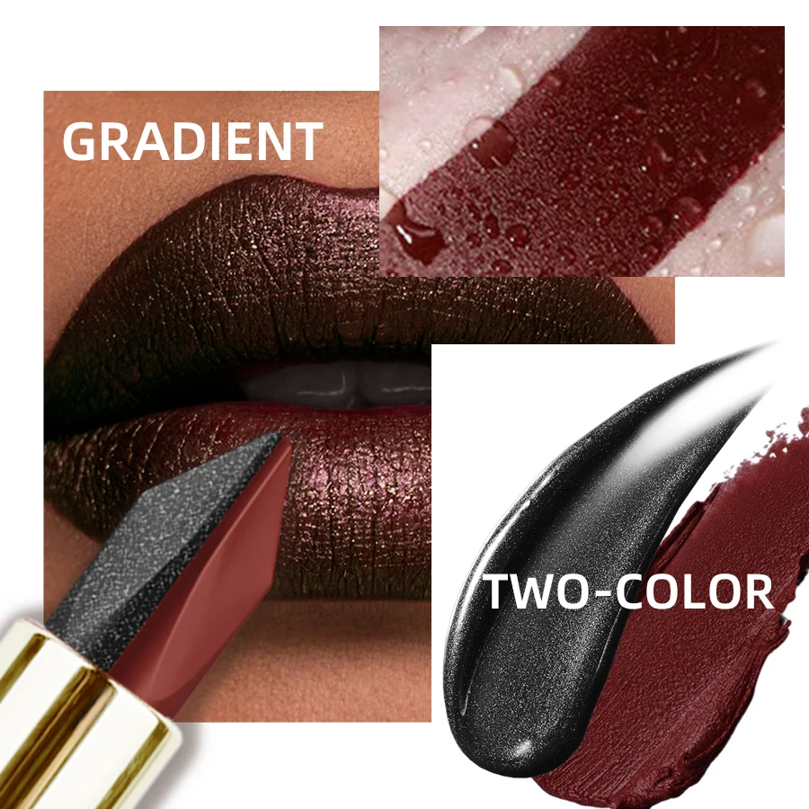 Batom dois tons com glitter e fosco, batom roxo preto, descolocação, sexy, rosa vermelha, hidratante, maquiagem labial, brilho labial