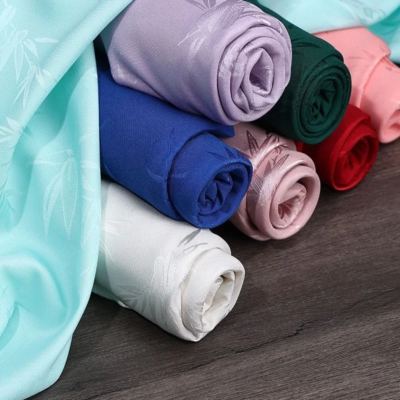 Bamboo Leaf Jacquard Satin Fabric Soft Shiny Material for Elegant Style Long Dresses Gowns and Custom Clothing Garment Fabrics