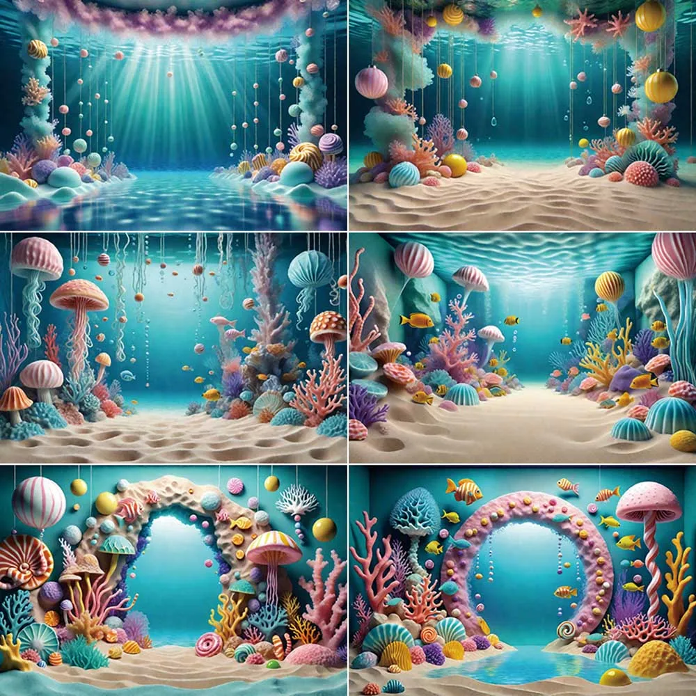 

MOON.QG Undersea Summer Baby Birthday Photocall Photography Backdrop Ocean Underwater Candyland Background Custom Shooting Props