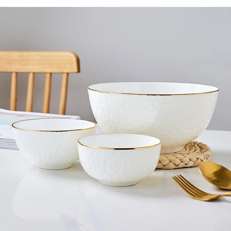 4 inch-8 inch ceramic tableware hand drawn golden soup bowl bone china embossed rice ramen