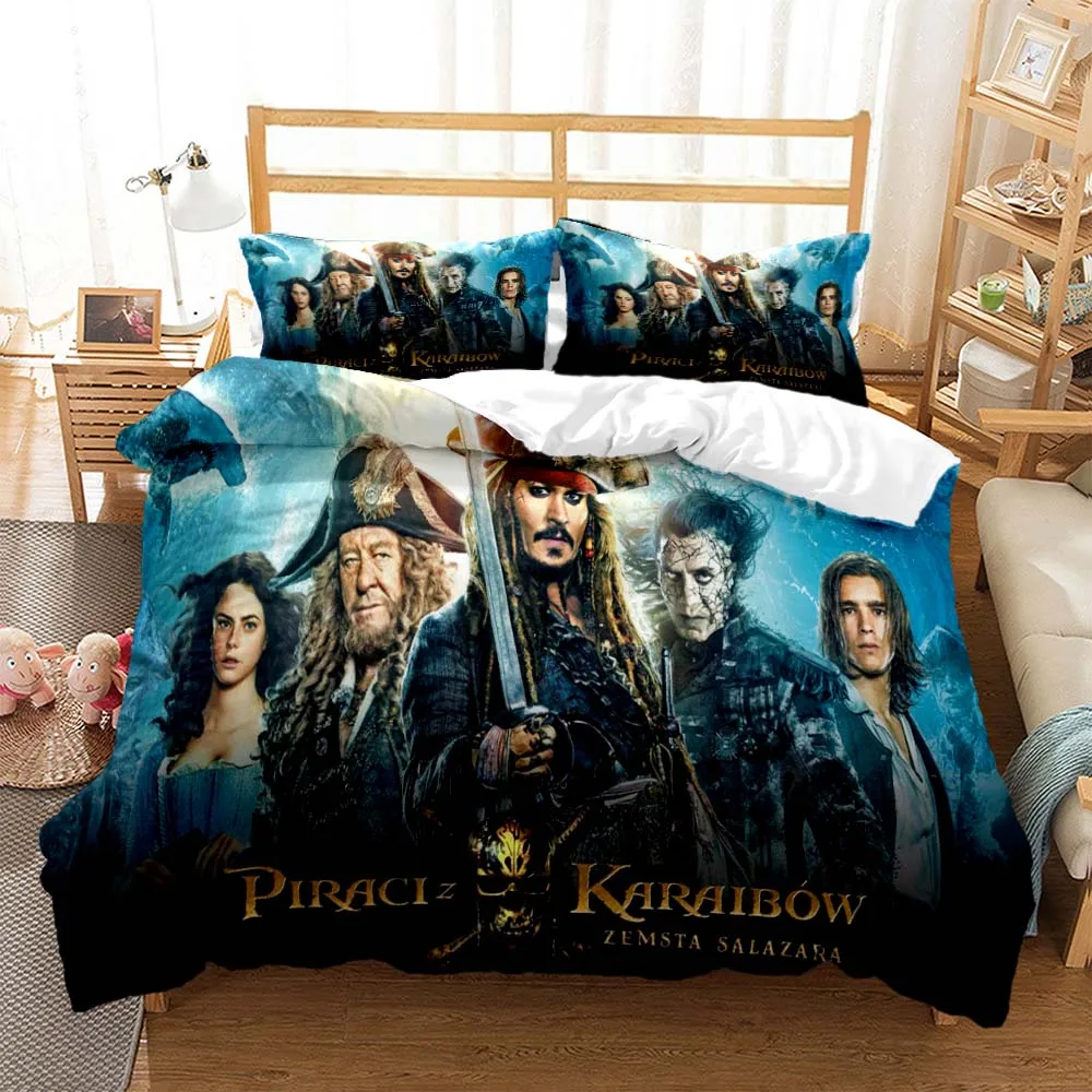 Disney Pirates of the Caribbean Quilt Cover Pillowcase Bedding Three Piece Set Multi Size Comforter Set Duvet Cover Bedding Sets