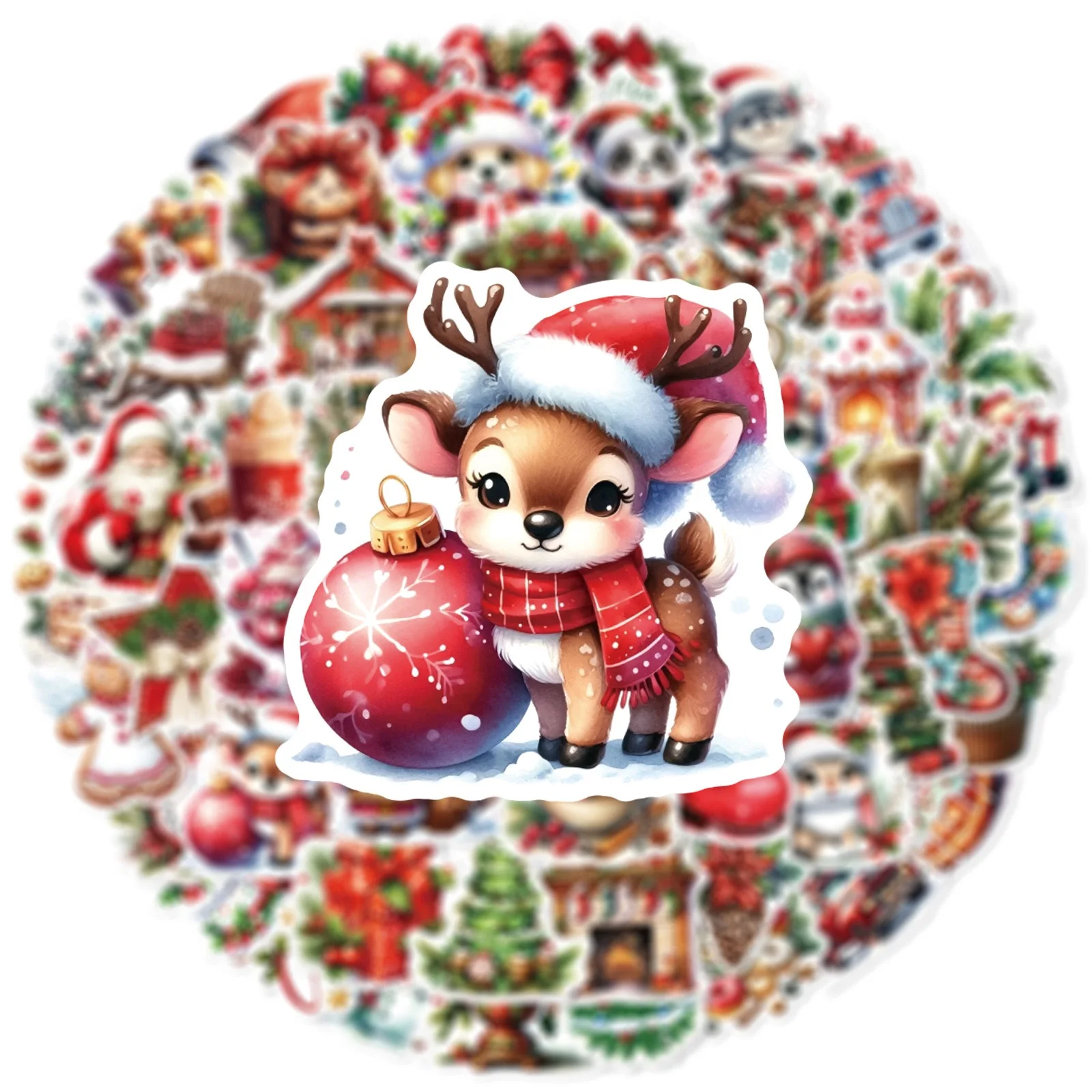 10/60PCS Cute Merry Christmas Festival Cartoon Stickers DIY Decoration Waterproof Skateboard Notebook New Year Graffiti Sticker