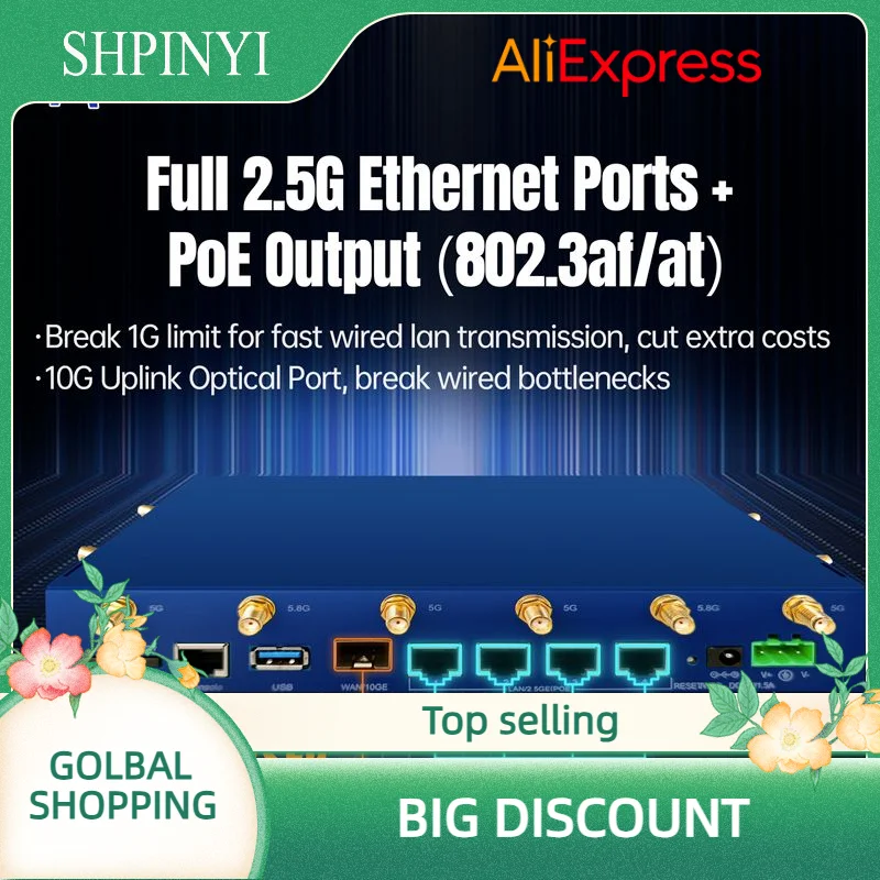 

PUSR BE6500 Двухдиапазонный гигабитный маршрутизатор 5G NR WiFi7 с фиксированным беспроводным доступом FWA Qualcomm X62 4 порта PoE 2,5G LAN NR370i