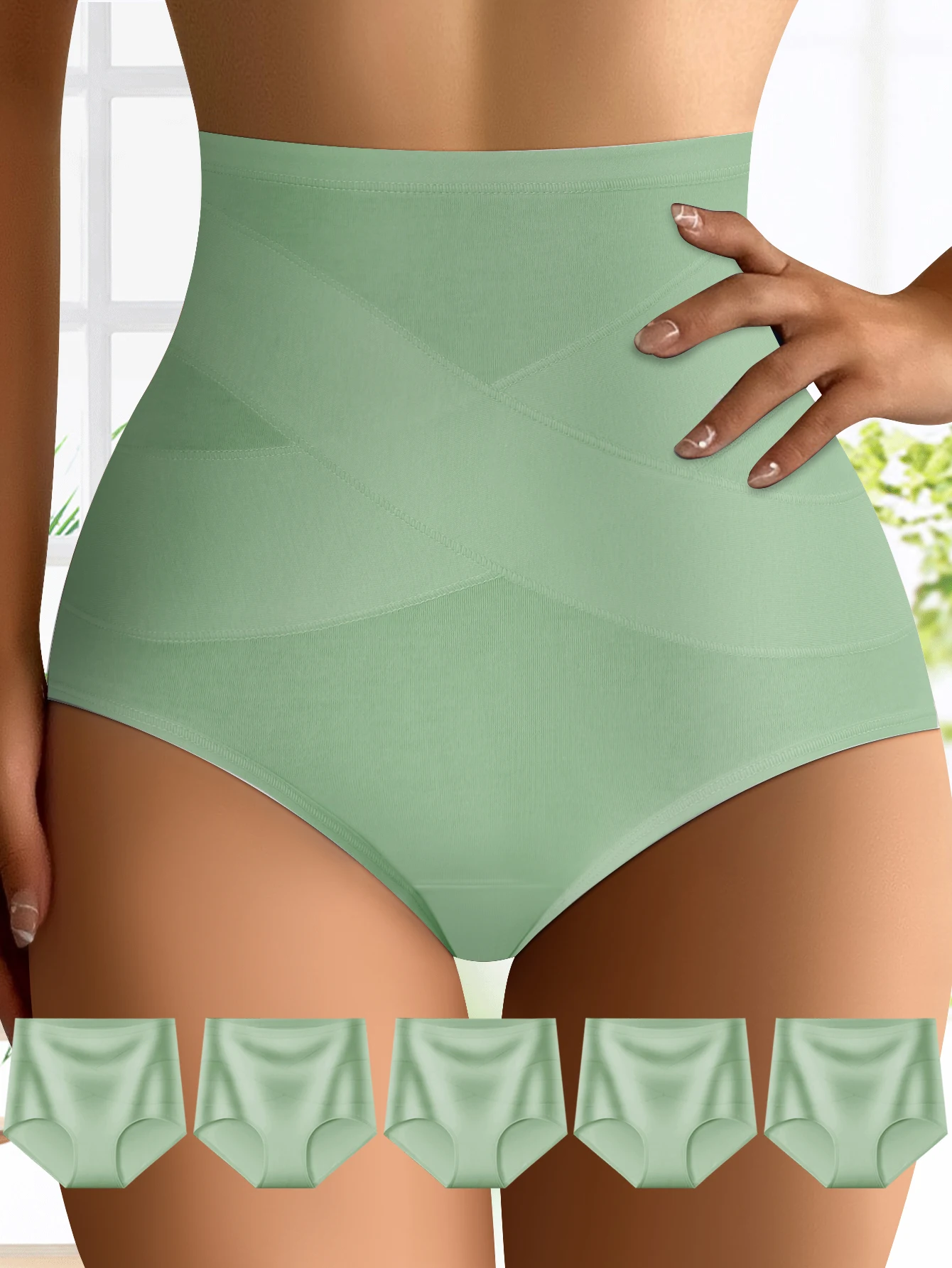 

Комплект из 5 женских хлопковых трусиков с высокой талией, с эффектом утягивания живота и подтяжки ягодиц, дышащие женские трусы