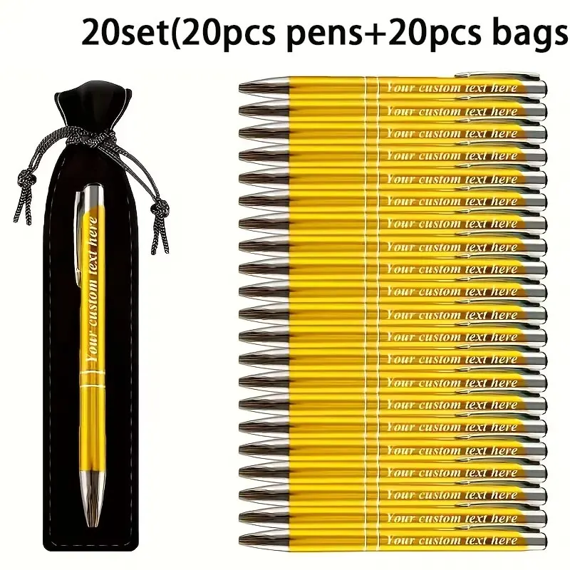 Personalized Custom Ballpoint Pen Set (20 Metal Signature Pens + 20 Exclusive Pen Cases) with Engraving Options, Business Stationery Gift Box, Office and Study Writing Pen Set, Corporate Promotional Gifts, Graduation Commemorative/Anniversary/Birthday Gifts｜Holiday Gifts (Suitable for Christmas/Thanksgiving/Halloween)