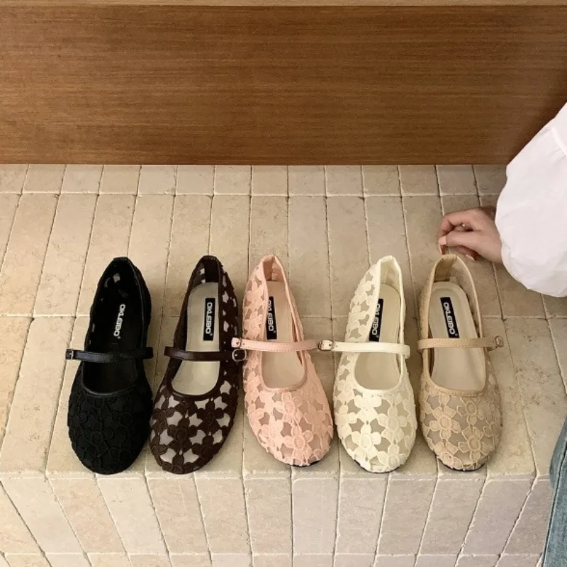 

New Women's Mary Jane Shoes Exquisite Air Mesh Casual Shoes for Woman Fashion Round Head Flat Shoe Designer Shoes Zapatos Mujer