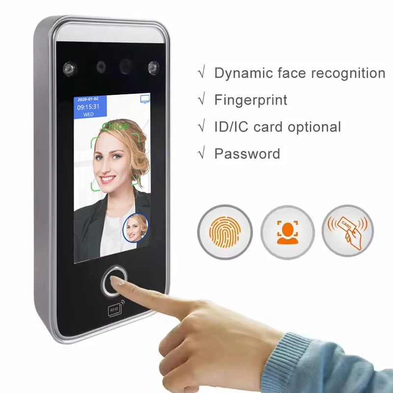 2024 New Wifi Face Recognition Dynamic QR Code Biometric Device Fingerprint Time Clock Time Recording Access Control