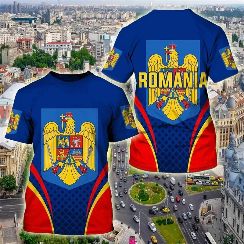 Romanian Flag Graphic t shirts For Men 3D Printed Romania Football Jersey Short Sleeve O-Neck T-shirt Summer Unisex Top Clothing