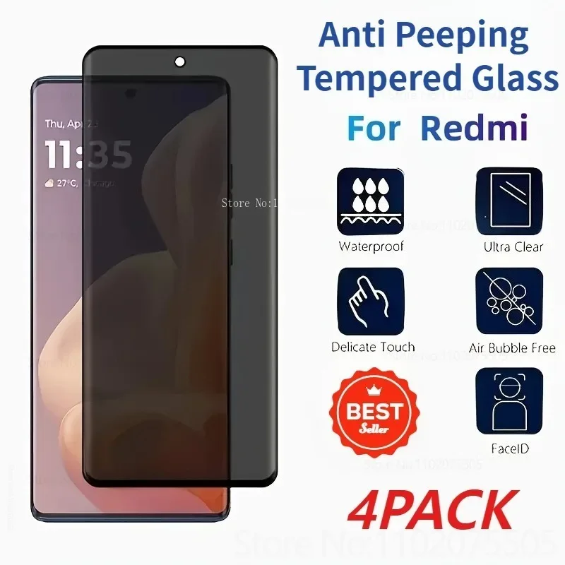 Paquet de 4 verre trempé Anti-regard pour Xiaomi Redmi Note 12T Pro/12S/14 Pro +/14S Film de Protection de la vie privée 13 Pro +/13R/11R/10T/9/8T