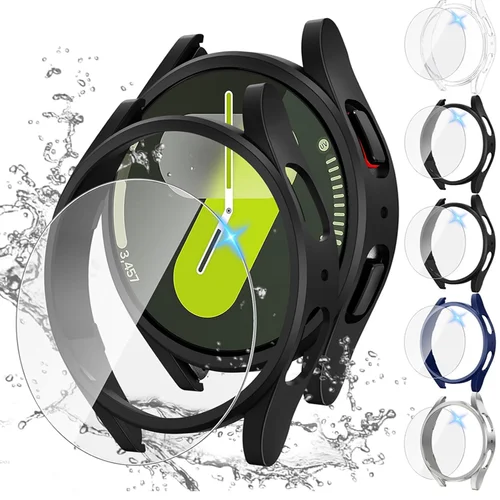 Funda de PC para Samsung Galaxy Watch 7/ FE/6/5/4, cubierta de 44mm 40mm, vidrio templado completo + protector de pantalla de parachoques, accesorios para reloj inteligente